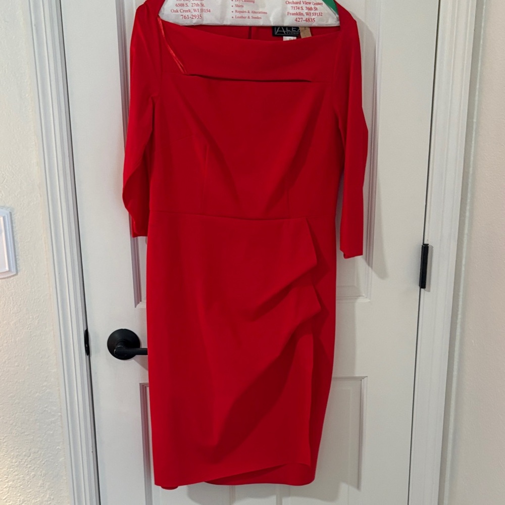 Alex Evenings Vibrant Red Long Sleeve Dress
